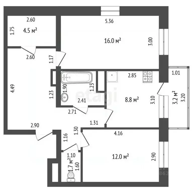 2-к кв. Московская область, Дмитров ДЗФС мкр, 15А (63.3 м) - Фото 2