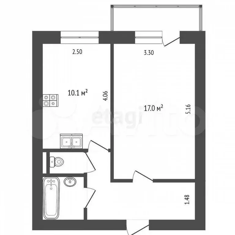 1-к. квартира, 38,4 м, 7/10 эт. - Фото 0