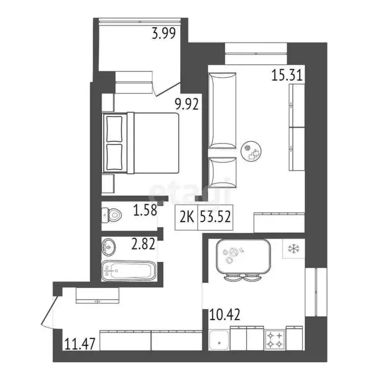 Продаётся 2-к квартира, 53.52 м - Фото 0