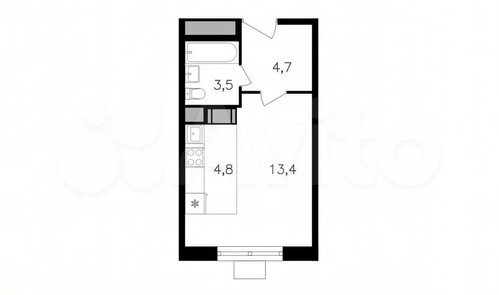 Квартира-студия, 26,9 м, 7/21 эт. - Фото 0