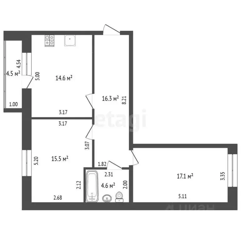 2-к кв. Костромская область, Кострома Малышковская ул., 5 (72.0 м) - Фото 1