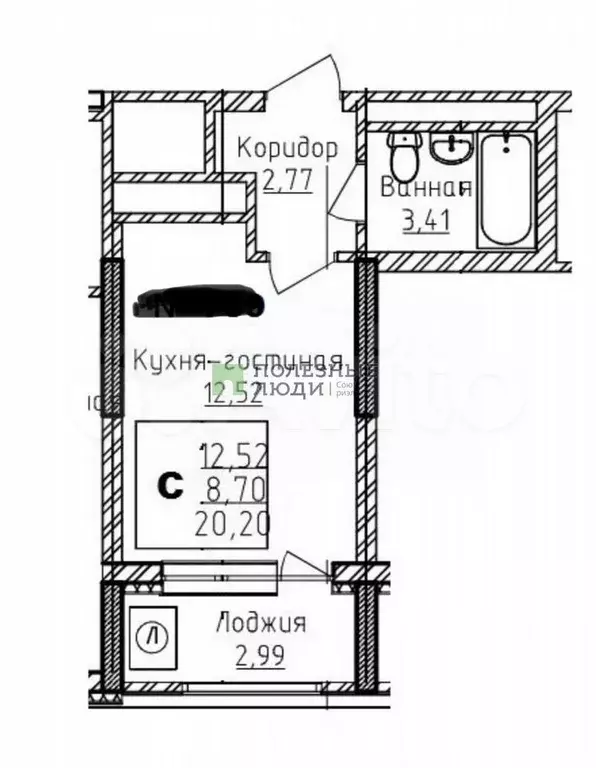 Квартира-студия, 20,2 м, 25/25 эт. - Фото 0