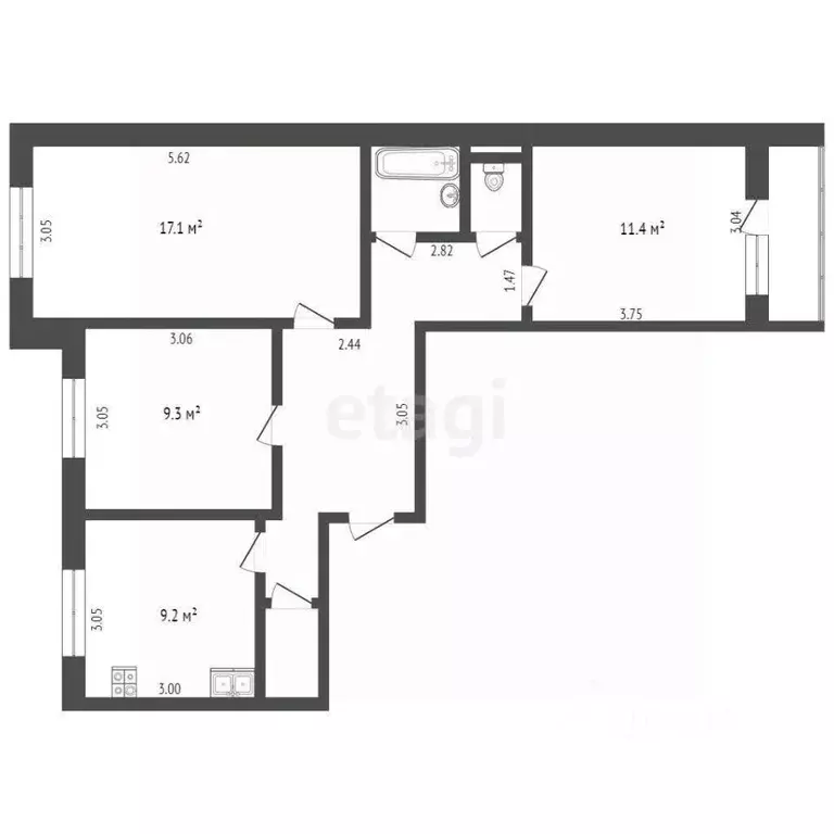3-к кв. Тюменская область, Тюмень ул. Демьяна Бедного, 104 (65.0 м) - Фото 2