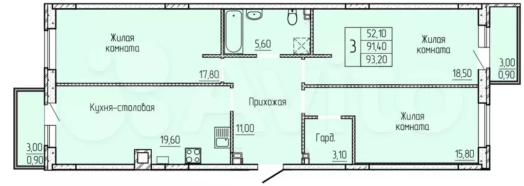 3-к. квартира, 93 м, 4/4 эт. - Фото 0