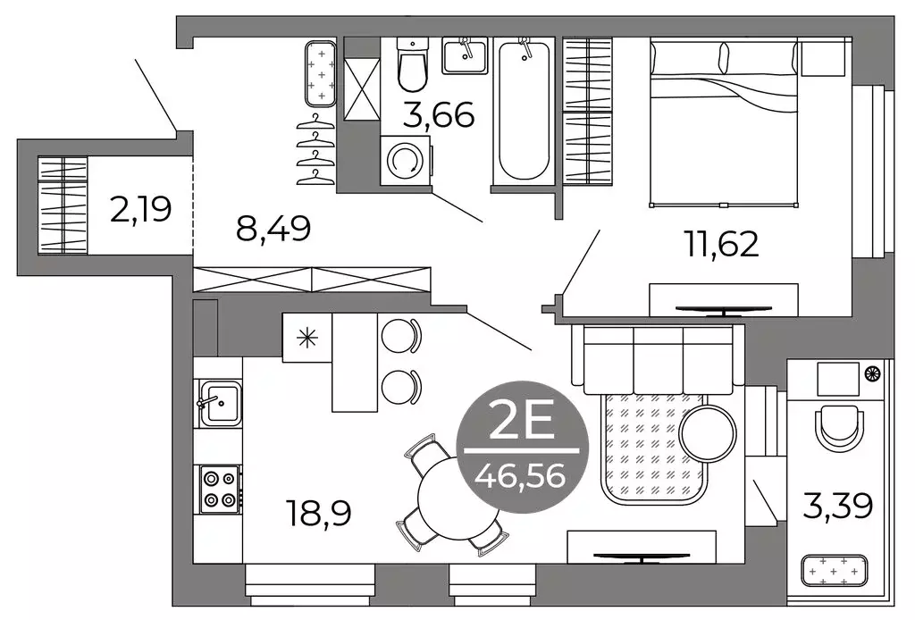 2-комнатная квартира: Воронеж, улица Кривошеина, 13/14 (46.56 м) - Фото 0