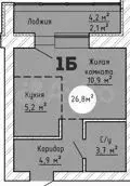 1-к. квартира, 26,8 м, 7/9 эт. - Фото 1