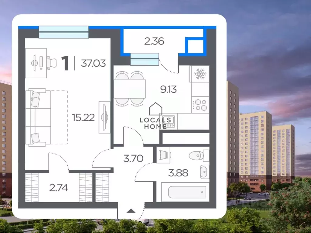 1-к кв. Рязанская область, Рязанский муниципальный округ, с. Дядьково ... - Фото 1