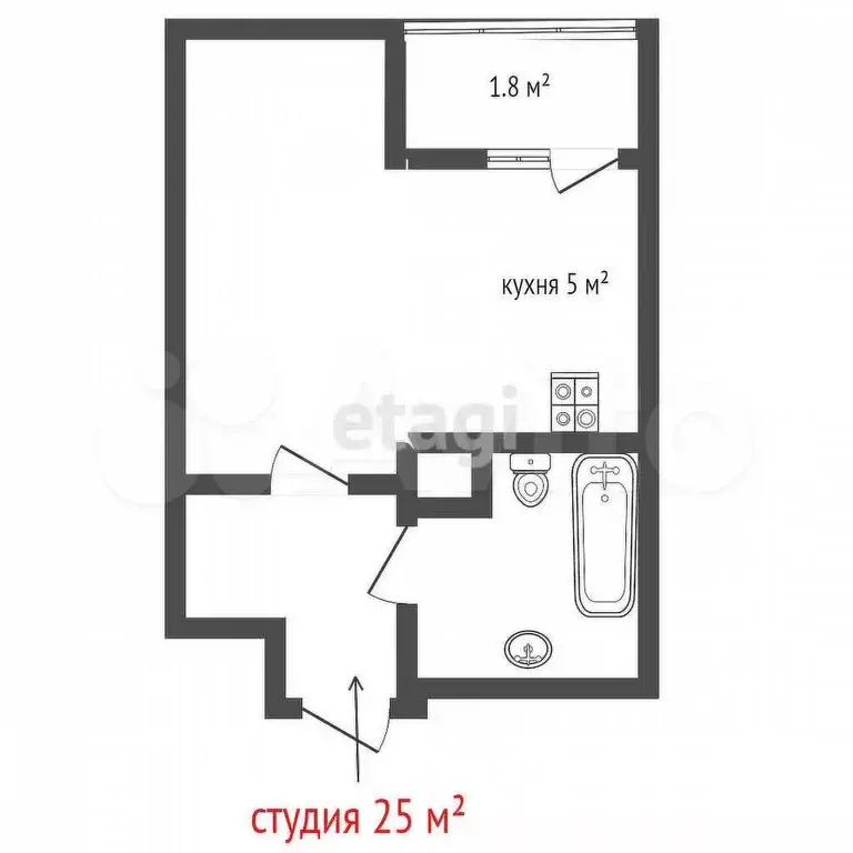Квартира-студия, 24,8 м, 4/14 эт. - Фото 0