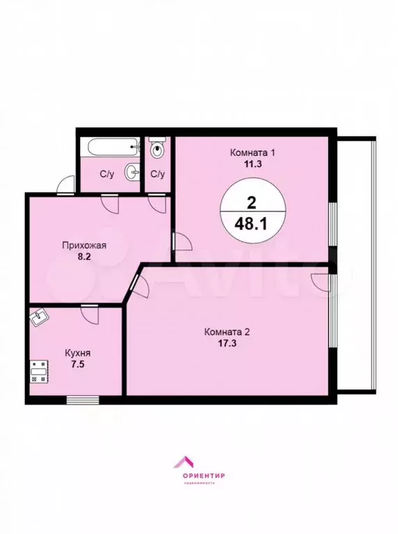 2-к. квартира, 48,1 м, 1/5 эт. - Фото 0