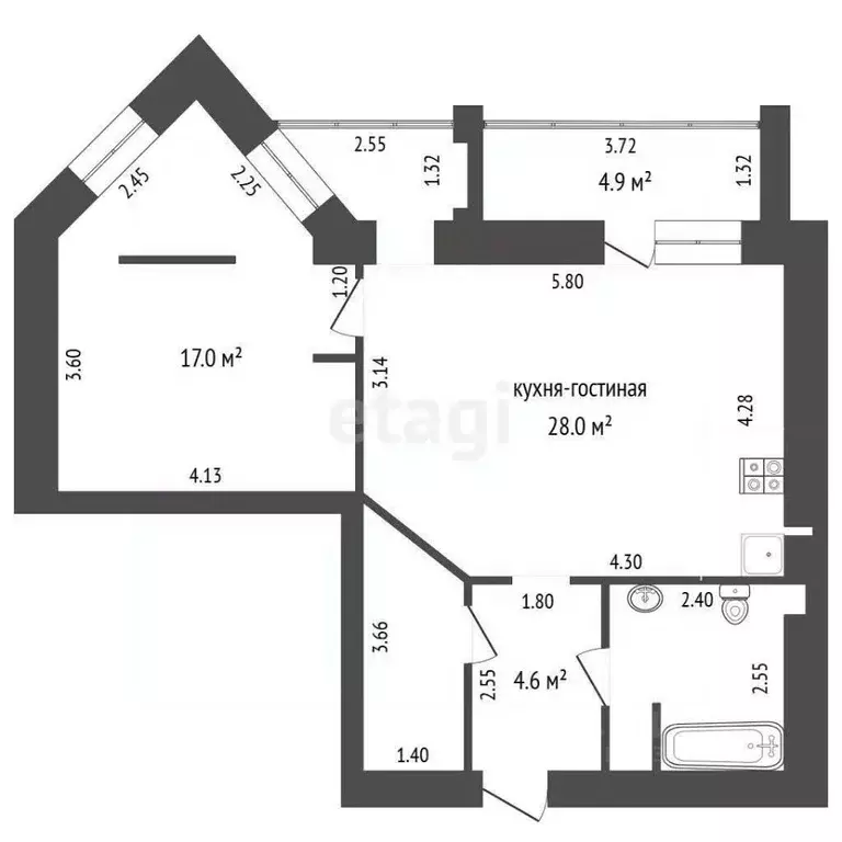 2-к кв. Омская область, Омск Старгород мкр, ул. Шукшина, 2 (57.9 м) - Фото 1