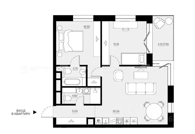 2-к кв. Татарстан, Казань Променад жилой комплекс (76.4 м) - Фото 1