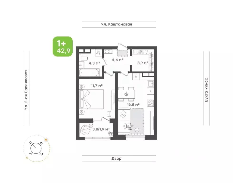 1-к кв. Приморский край, Владивосток ул. 3-я Поселковая, 16/1 (42.9 м) - Фото 1