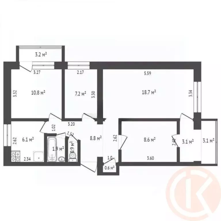 4-к кв. Крым, Евпатория ул. Перекопская, 8 (63.6 м) - Фото 2