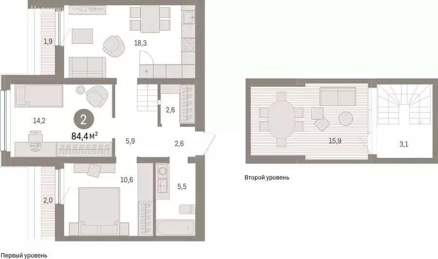 2-комнатная квартира: Тюмень, Мысовская улица, 26к1 (84.42 м) - Фото 1