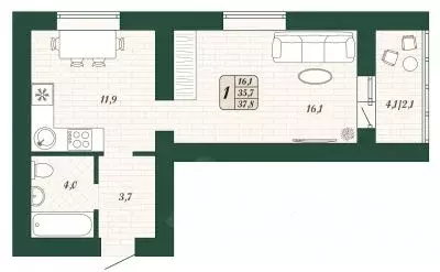 1-к кв. Самарская область, Волжский район, Смышляевка городское ... - Фото 0