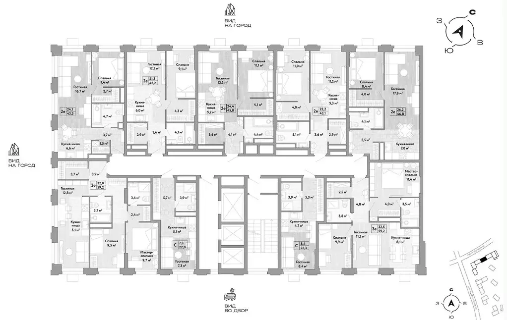 1-к кв. Москва № 174 кв-л, Новые Смыслы жилой комплекс (46.0 м) - Фото 1