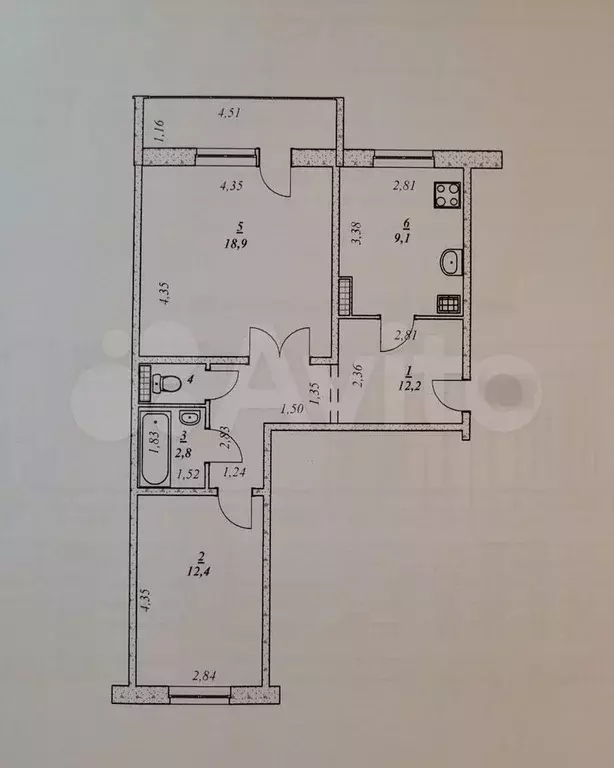 2-к. квартира, 56 м, 6/10 эт. - Фото 0