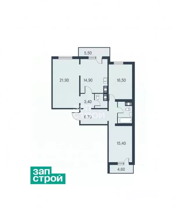 3-к кв. Санкт-Петербург Бестужевская ул., 7к2 (88.8 м) - Фото 1