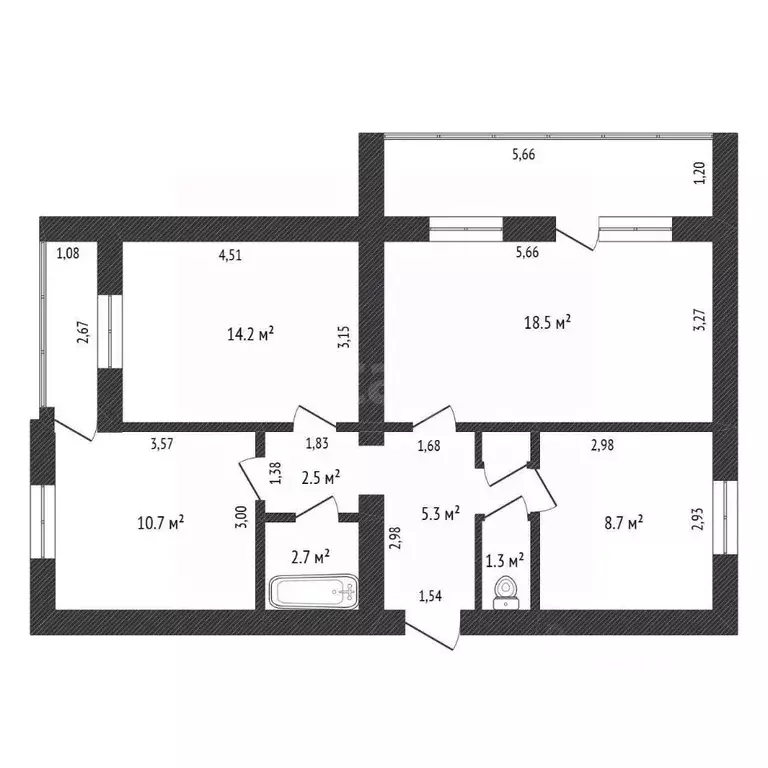 3-к кв. Амурская область, Сковородино ул. Василевского, 1 (64.4 м) - Фото 1