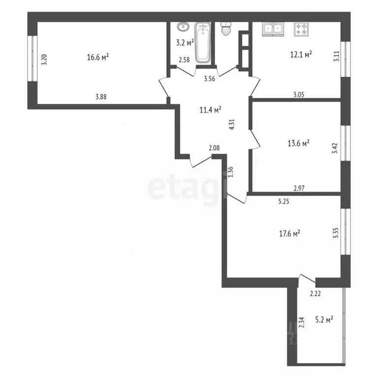 3-к кв. Ханты-Мансийский АО, Ханты-Мансийск Югорская ул., 14к3 (76.7 ... - Фото 1