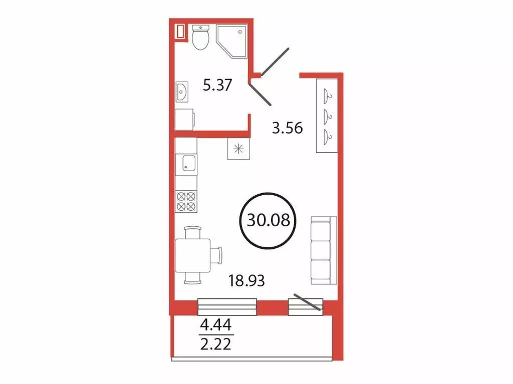 Квартира-студия: Бугры, Шоссейная улица, 2 (30.08 м) - Фото 1
