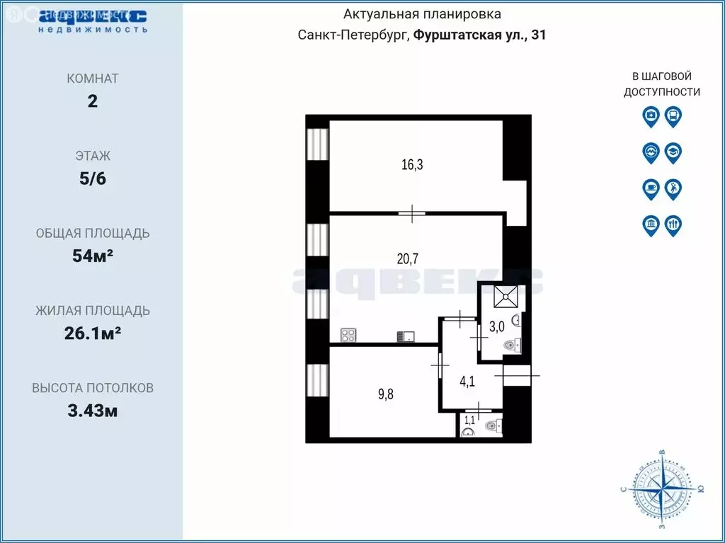 2-комнатная квартира: Санкт-Петербург, Фурштатская улица, 31 (54 м) - Фото 2