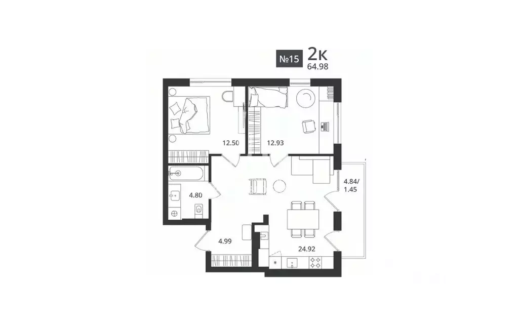 2-к кв. Калининградская область, Светлогорск Новая ул., 108-114 (64.98 ... - Фото 2