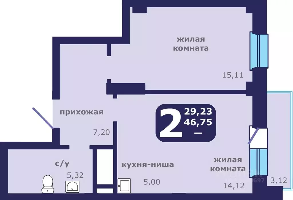 2-к кв. Красноярский край, Красноярск ул. Шевченко, 1 (46.75 м) - Фото 0