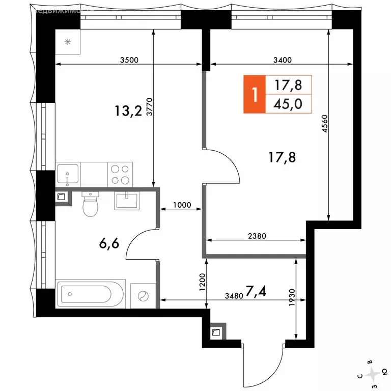 1-комнатная квартира: Нижний Новгород, историческая территория Старый ... - Фото 1