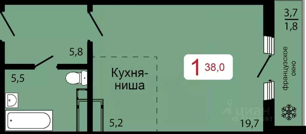 1-к кв. Красноярский край, Красноярск ул. Калинина (38.0 м) - Фото 0