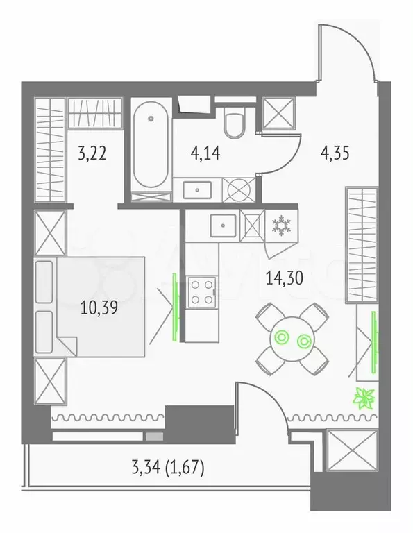 Квартира-студия, 36,4 м, 22/57 эт. - Фото 0