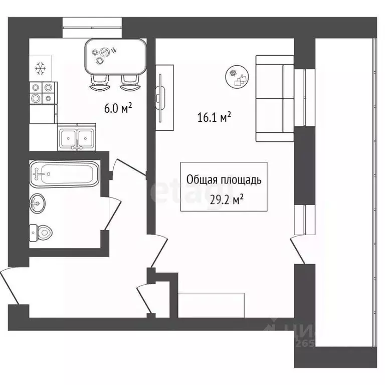 1-к кв. Новосибирская область, Новосибирск ул. Бориса Богаткова, 205 ... - Фото 1
