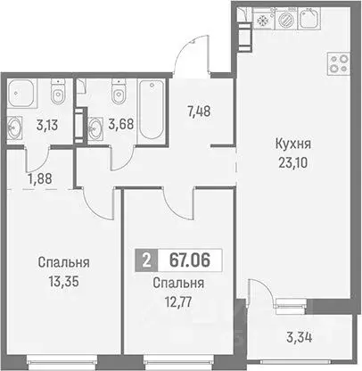 2-к кв. Ленинградская область, Мурино Всеволожский район, ул. ... - Фото 1