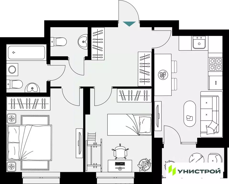 2-к кв. Татарстан, Казань 38-й кв-л,  (55.96 м) - Фото 1