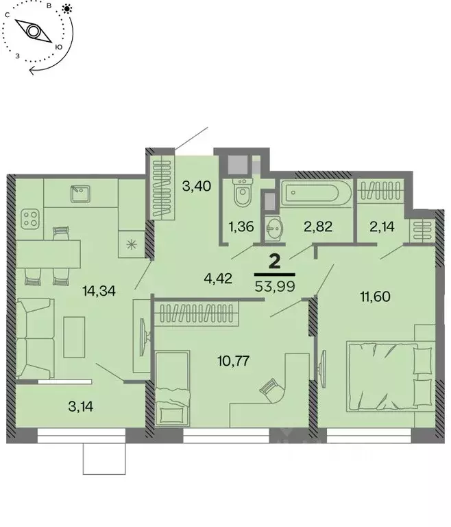 2-к кв. Рязанская область, Рязань Метропарк тер., Метропарк жилой ... - Фото 1