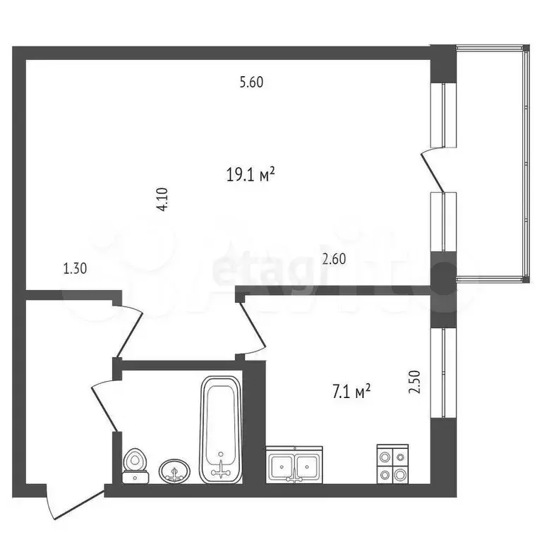 1-к. квартира, 30,5 м, 3/5 эт. - Фото 1