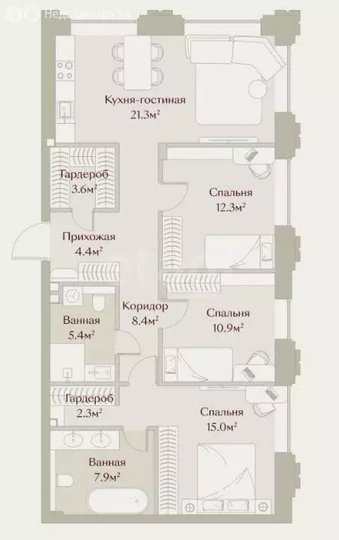 4-комнатная квартира: Казань, Щербаковский переулок, 5 (91.47 м) - Фото 2