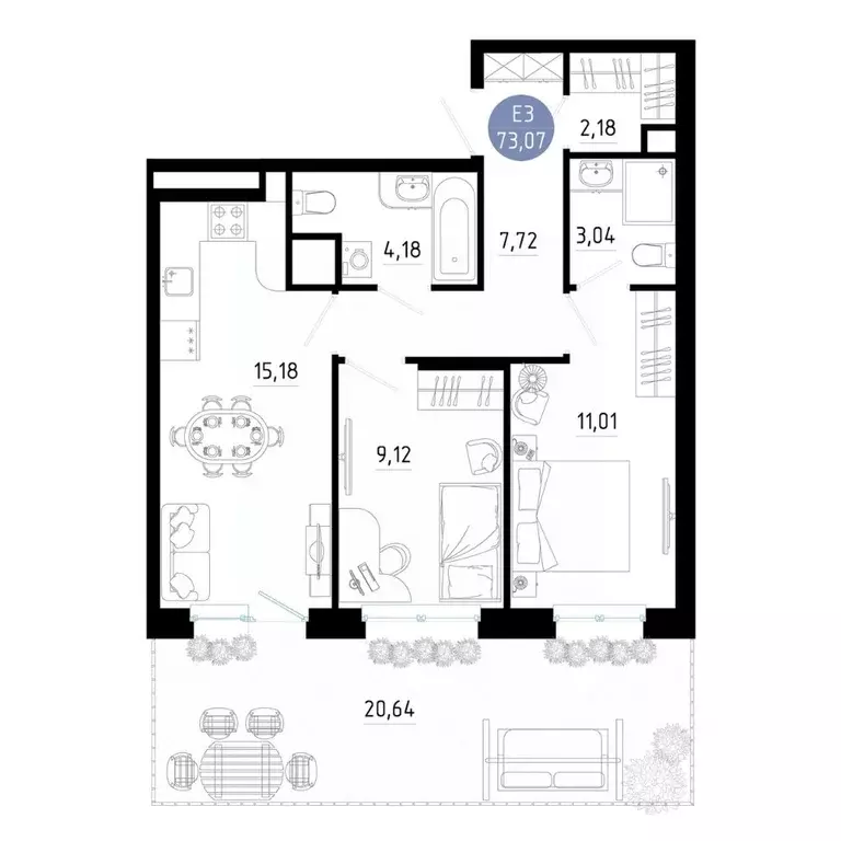2-к кв. Рязанская область, Рязань 9-10-й кв-л,  (73.07 м) - Фото 0