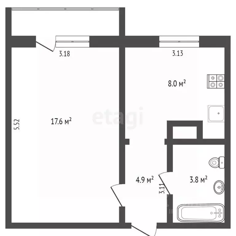 1-к кв. Ямало-Ненецкий АО, Ноябрьск Магистральная ул., 113Б (33.7 м) - Фото 2