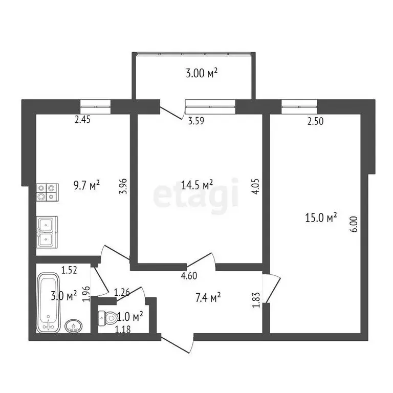 2-комнатная квартира: Ишим, Казанская улица, 111А (50.6 м) - Фото 0
