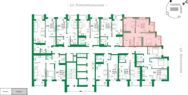 2-комнатная квартира: Уфа, Комсомольская улица, 8 (58.62 м) - Фото 1