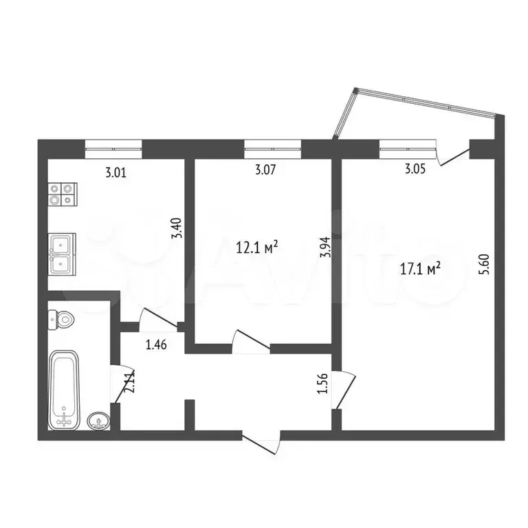 2-к. квартира, 48,9 м, 4/9 эт. - Фото 1