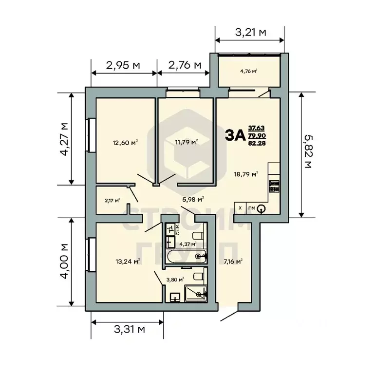 3-к кв. Владимирская область, Ковров ул. Строителей, 43/1 (82.28 м) - Фото 1