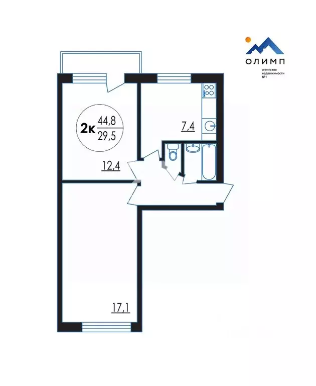 2-к кв. Вологодская область, Вологда ул. Преображенского, 53А (44.8 м) - Фото 2