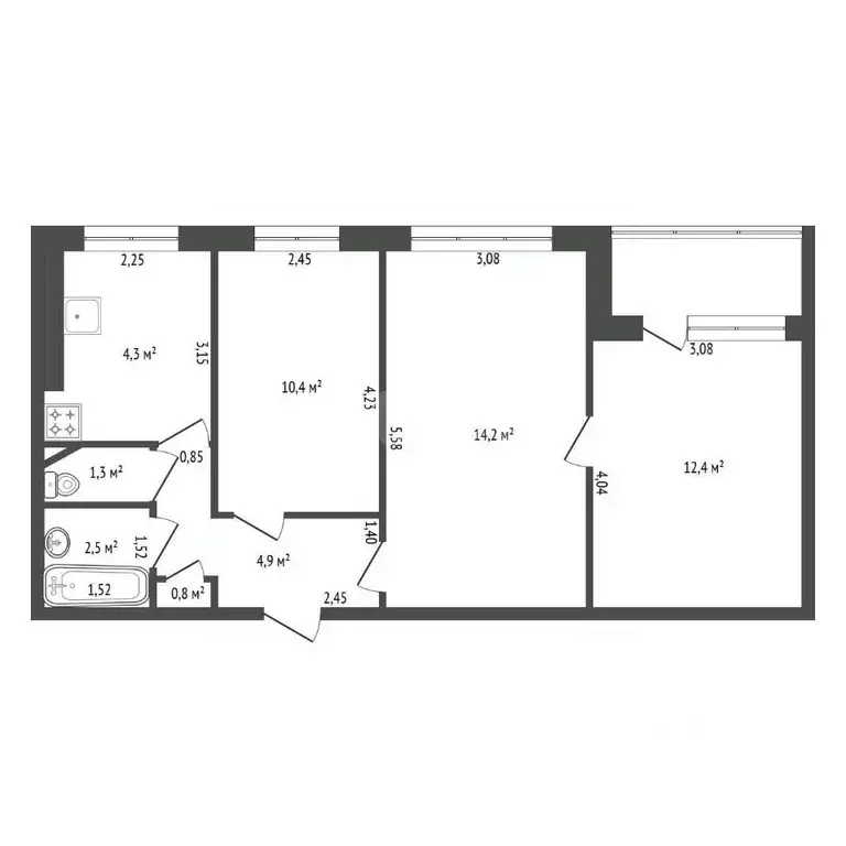 3-к кв. Башкортостан, Уфа ул. Степана Злобина, 34 (58.0 м) - Фото 2
