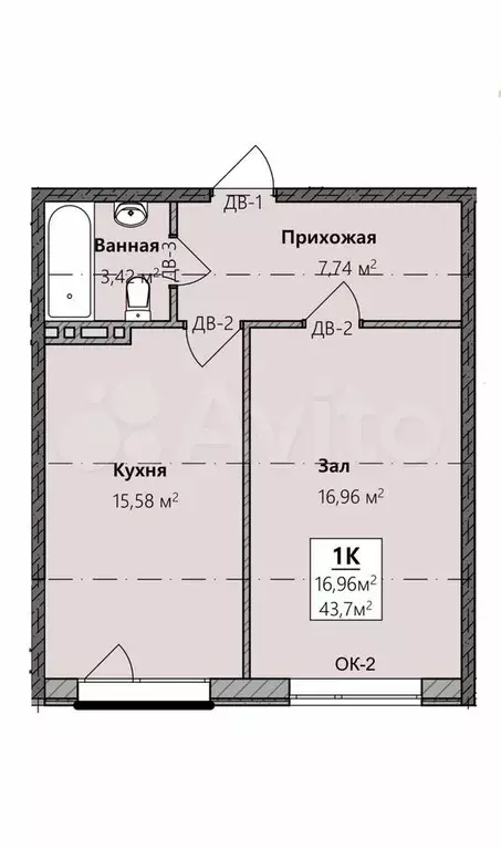 1-к. квартира, 43 м, 5/9 эт. - Фото 0