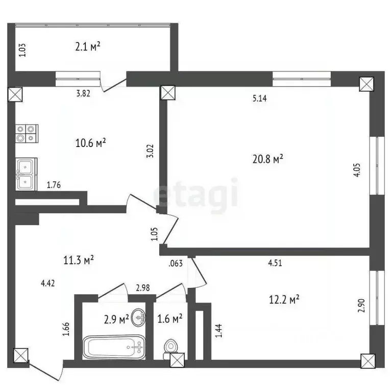 2-к кв. Татарстан, Набережные Челны 35-й комплекс, 9/1 (60.0 м) - Фото 1