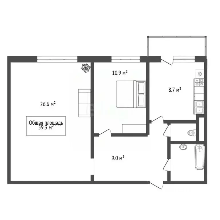 2-к кв. Новосибирская область, Новосибирск Горский мкр, 48 (59.3 м) - Фото 2