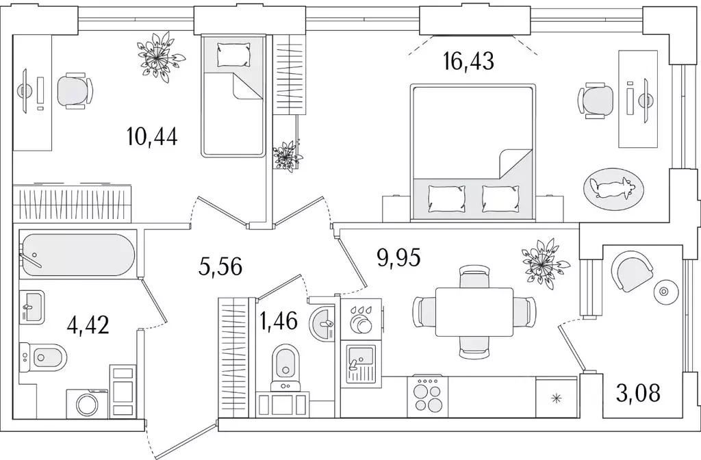 2-к кв. Санкт-Петербург ул. Фучика, 12к3Д (49.8 м) - Фото 1