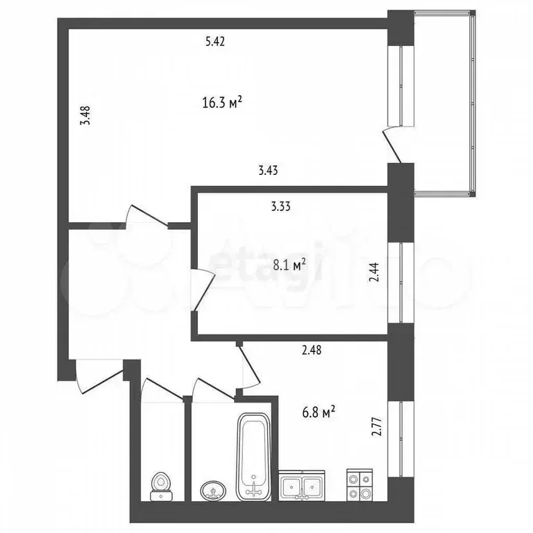 2-к. квартира, 39 м, 3/3 эт. - Фото 0